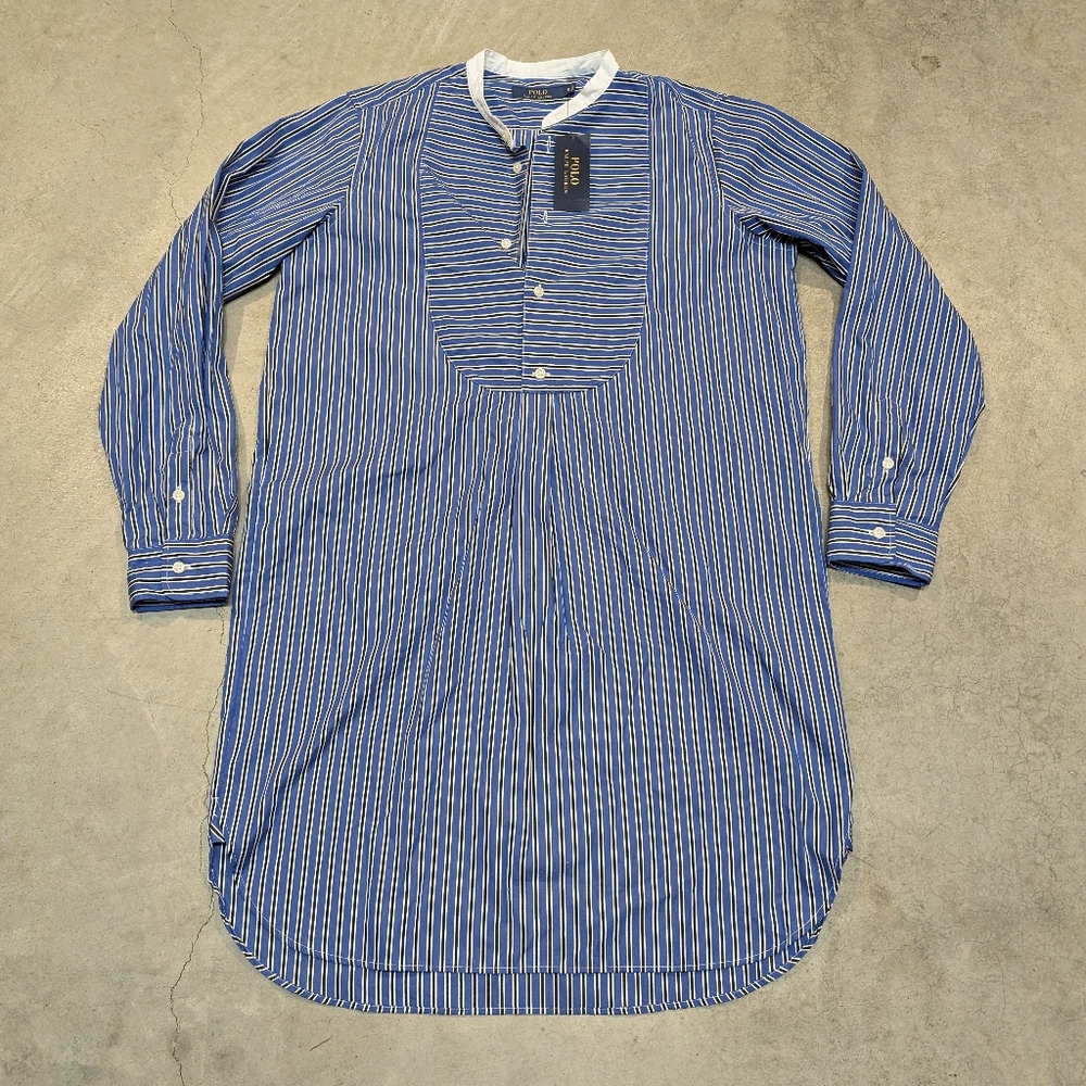 NWT Polo Ralph Lauren Shirt Dress Women's 12 Striped Long Sleeve Blue White